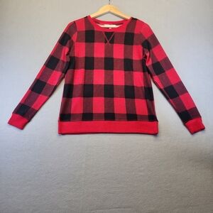 NWT Emily Daniels Red Buffalo Plaid Pullover Top Small Soft Hacci Lumberjack Top